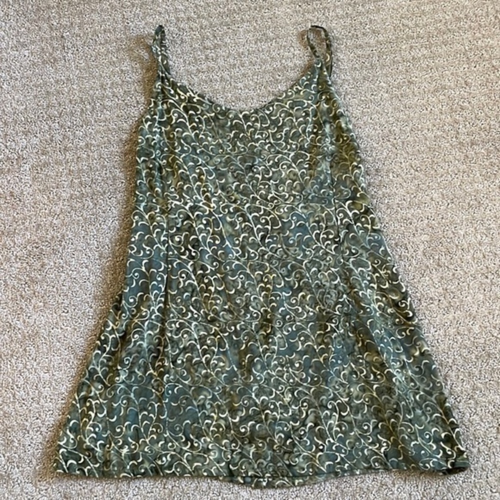 Hand Kreation Green Spaghetti Strap Batik Mini Dress